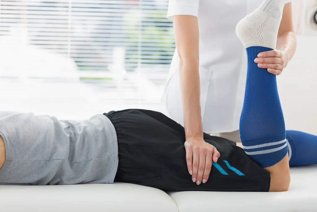 patient leg rehabilitation treatment in physical